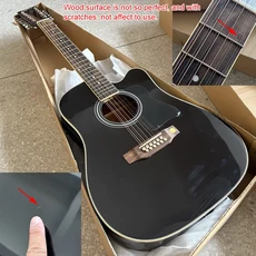 어쿠스틱 기타 12 현 자연 색상 블랙 컬러 풀 사이즈 41 인치 포크 스프루스 우드 탑 결함 포함, 01 41인치, 03 Model 3 With EQ