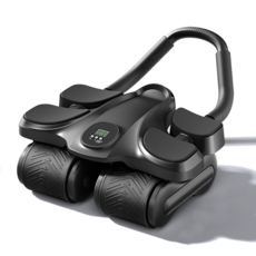 【Taiwan 現貨】自動回彈四輪健腹輪 健身練腹肌神器 肘撐式滾輪 男女適用 收腹擴胸, 黑色(自動回彈+四輪升級+送小墊子)