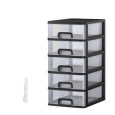 多層透明抽屜收納箱，居家收納整理箱，客廳臥室儲物櫃, 黑架白透, 1件