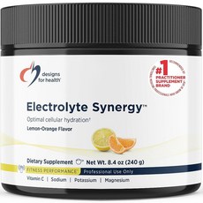 Designs for Health 전해질 시너지 파우더 - 수분 공급 지원 음료 믹스 파우더 보충제 비타민 C D-리보스 + 항산화 물질 포함 - 천연 레몬-오렌지 맛 (3, 240g, 1개
