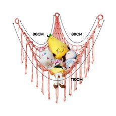 毛絨玩具收納網袋 兒童房收納神器 客廳角落整理, 粉紅色, 1個