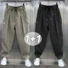 1+1 남자 얇은 봄여름 트레이닝 조거바지 셔링 캐주얼 편안한 밴딩 카고팬츠