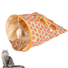 고양이 소동물 접이식 터널 3개 마우스 장난감 가방 포함, Orange