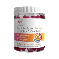 VH Essentials 프리바이오틱스 및 크랜베리가 함유된 프로바이오틱 젤리 요로 건강을 위한 농축 추출물 건강한 여성 기관을 위한 질 미생물 균형 지원 60개, 1개
