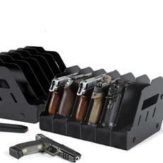 핸드건 디스플레이 스탠드 투명 아크릴 권총 받침대, 1개, 6칸 메탈 프레임 핸드건 수납 스탠드