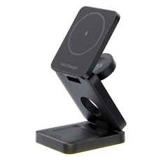 LEPOID 3 인 1 마그네틱 폴더블 무선 충전기, 1개, 블랙