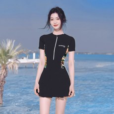 엔에스레이블 여성 원피스 래쉬가드 빅사이즈 슬림핏 수영복, 블랙, L 50-55kg