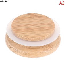 재사용 가능한 대나무 뚜껑 메이슨 항아리 캐닝 캡 누수 방지 실리콘 씰링 커버 음료 용품 1 개, 03 55mm