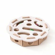 貓咪解悶神器 貓玩具 益智迷宮掏掏樂 鈴鐺球貓抓板多功能逗貓玩具, 駝色花形+3個鈴鐺, 1個