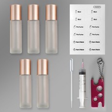 포포라운지 롤온공병 향수 용기 아로마 화장품 소분 공병 + 안전바늘 주사기 + 스포이드 + 롤온 오프너 + 스티커, 1개, (10ml 불투명)5개+소분도구+스티커 1장