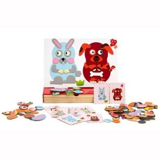 유아상상력 꾸미기놀이 동물 자석퍼즐 매칭놀이 단어놀이 유아장난감 관찰력발달 체험, 1개, 80피스