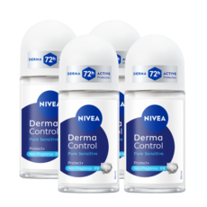니베아 데오드란트 롤온 더마 컨트롤 퓨어 센서티브, 50ml, 4개