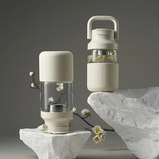 『HOLOHOLO』茶水分離玻璃水壺 / 泡茶壺 泡茶杯 茶濾網 隨行杯, 白色, 1個, 650ml