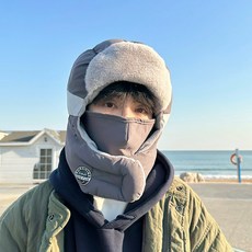 모자 남자 스키모자 아웃도어 귀달이 바람막이 썬캡 남자 겨울 솜모자 보온 파일럿 방한 라이딩, 01_회색