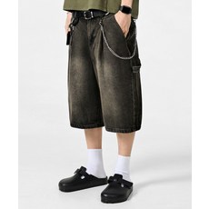 DIMITRI BLACK 바이오워싱 카펜터 버뮤다 데님 팬츠_블랙 306989