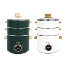 키친아트 2단 전기찜기 전기냄비 멀티쿠커 샤브샤브 그린/화이트, KA-W2535(화이트)