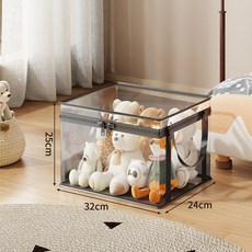 透明大容量毛絨玩具收納箱 防塵整理盒, 黑色 - 中號, 1套