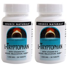 SOURCE NATURALS L-色胺酸維他命B6補充錠 1000mg, 30顆, 2罐