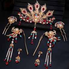 [화려한 장식] 봉황비녀 블루 태슬 헤어핀 올림머리, 11. 비단 금속 세트