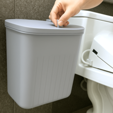 바르고운 벽걸이 슬라이딩 화장실 밀폐휴지통 12L, 그레이