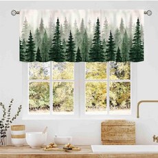 Forest Green Valance Farmhouse Misty Woodland Nature Pine Trees Jungle Wildlife Landscape Rod Poc