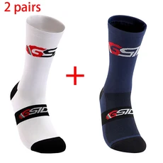 GSIDI2pairs 2023 새로운 사이클링 양말 자전거 간호사 압축 도로 러닝 Mtb 무릎 높이 흰색 스포츠 웃긴 브, 15 white blue