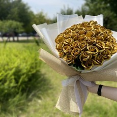 이플린 환갑 선물 금장미 60송이 환갑 꽃다발, 황금색, 1개