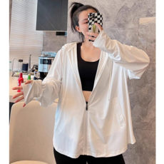 大碼薄款連帽長袖防曬外套女戶外透氣防紫外線夏季, 2XL [建議150-190斤], 白色