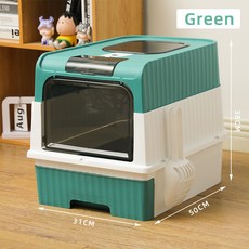 超大全封閉抽屜式貓砂盆, 綠色 GREEN, 1個
