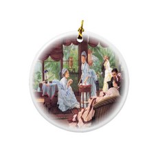 Rikki Knight James Tissot Art 타의 추종을 불허하는 디자인 라운드 도자기 양면 크리스마스 장식품 282542