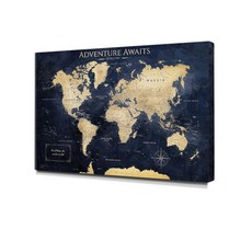 IPIC - 벽 장식용 캔버스 월드 맵 여행 표시용 푸시 핀 보드 장식 가정 사무실 서재 RV용 오버사이즈 트래블 맵 프린트 걸 준비 완료, 1.USA Map art, 24"L x 16"W