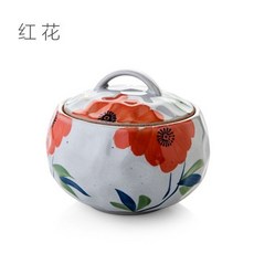嘉義出貨 日式燉盅 茶碗蒸杯 蒸蛋碗 燉盅碗 盅碗 湯盅 陶瓷帶蓋燕窩碗, 1個, 紅花（1個）