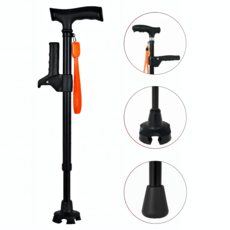 데이브릭스 어르신 낙상방지 초경량 네발 지팡이, 블랙, 1세트