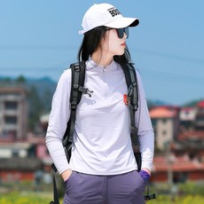 UPF50 防曬防蚊冰絲涼感排汗衫 女長袖涼感運動上衣 登山長袖T恤 速乾透氣衣