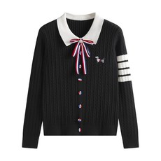 투니스 여성 강아지 자수 폴로넥 긴소매 니트 가디건