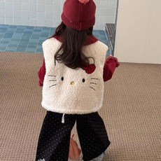 다나에 귀여운 헬로키티 여아 캐릭터 아동복 겨울 아기 뽀글이 따뜻한 조끼 +준펑이커머스 머리끈