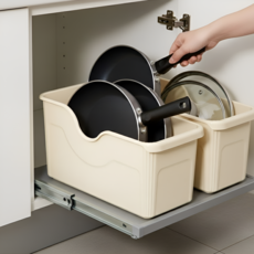 아이스토어 슬라이딩 후라이팬 정리함 1+1, 1세트, 크림색