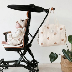 누빔 유모차 가방 다용도 코튼 베이비 유모차 크로스 백 신생아 외출용 넉넉한 기저귀 고리형 보조 걸이, 소잎