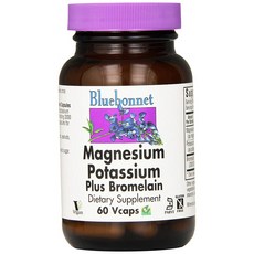 Bluebonnet 鎂鉀&鳳梨蛋白酶植物膠囊 無麩質, 60顆, 1罐