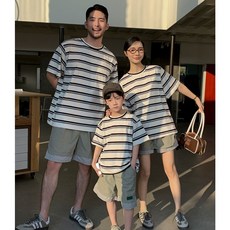 유아동 데일리 스트라이프 티셔츠 패밀리룩 키즈 남아 여아 여름 반팔 맘대디 커플 가족촬영