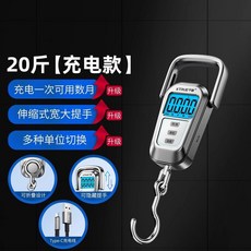 台灣新款精準手提電子秤掛鈎式家用高精度手持快遞彈簧秤買菜秤, 1個, 【2025升級款】充電款20斤+充電線