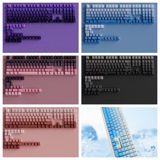 제너텍 베로키 VELOKEY 그라더이션 키캡 한글 측각 버전 PBT키캡 134키 LED투광 3핀/5핀 호환 지원 프로배색 한정판 Aula F87pro Aula F99 키보드 적합, 블루그라데이션