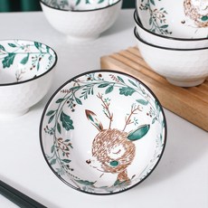 EISEN HOME 북유럽 카툰 동물 젓가락 도자기그릇 세트, 8개