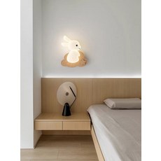 可愛兔子造型壁燈，天然原木，適用3-8平方米空間, 三色燈