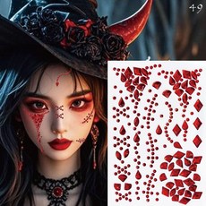 萬聖節妝容水鑽貼紙，臉部寶石裝飾貼，快速出貨，打造獨特萬聖節造型, 1個, 水鑽49.嗜血女巫(1張)