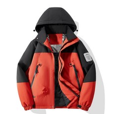 겨울 스키복 상의 아웃도어 패딩 점퍼 탈부착 모자 등산복 아우터, 1개, 오렌지레드
