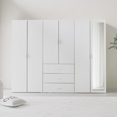 퍼리든 리르안 옷장 2400 A세트 거울형 2단 행거형 800 + 3단 서랍형 800 + 1단 행거 선반형 800 장롱세트 방문설치, 화이트