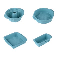 烘焙用具套裝耐高溫烤箱蛋糕模具硅膠模具吐司盤硅膠蛋糕模套裝, 1個, 4件套北歐藍(指紋長方盤+指紋方盤+指紋圓盤+指紋高花捲):常規款