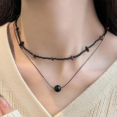 티큐 여성 빈티지 레이어드 블랙 비즈 원석 체인 초커 목걸이 2종 세트 A2380