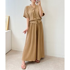 (55~77size) 로렌 여름 지지미 브이넥 오버핏 가디건 플레어 와이드 밴딩 팬츠 투피스 세트 4color 임산부가능